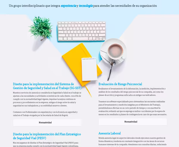 Muestra de diseño de la sección de servicios de P&G Consultores